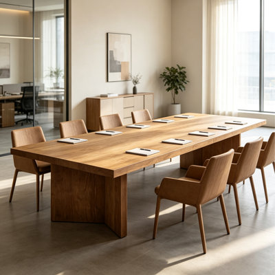 Modern Solid Wood Rectangular Conference Table for 8 People