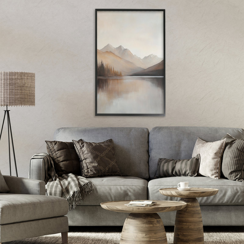 Giclée encadrée de paysage de lac neutre, par Petal Prints Design, H 30 po x l 20 po, Giclée encadrée noir minuit