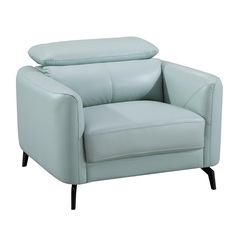 Fauteuil Arvelo, Cuir véritable bleu sarcelle clair