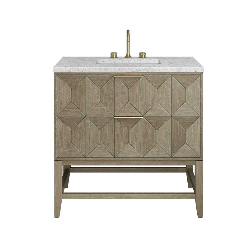 Emmeline 36'' W Single Vanity, Eternal Jasmine Pearl, 8" Widespread, Pebble Oak