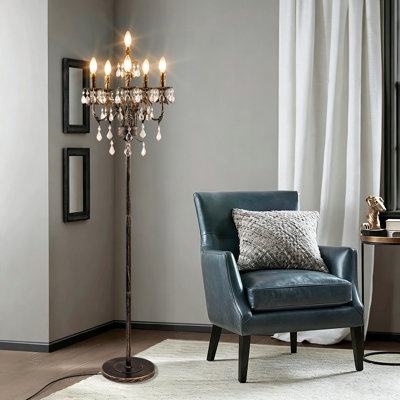 Lampe sur pied en cristal de bronze avec interrupteur au pied pour la chambre à coucher du salon