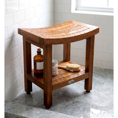 Patented 18" Sumba Teak Shower Bench with Shelf