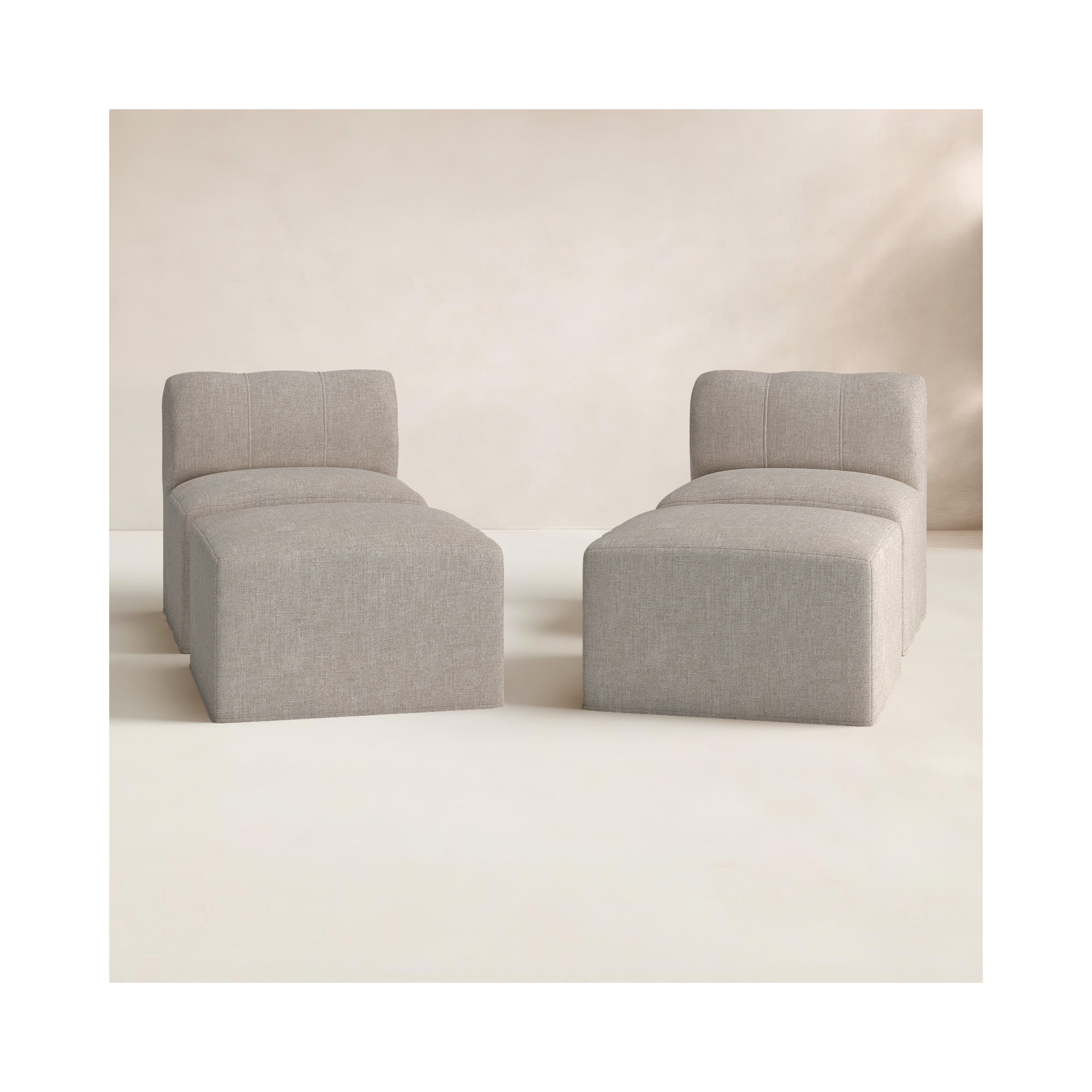 Praia Sunbrella Outdoor Lounge Chairs Set With Ottomans, Cast Silver Sunbrella®