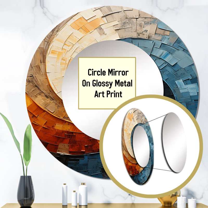Collaged Spiral - Colourful Abstract Round Mirror Wall Decor Print, 36" x 36"