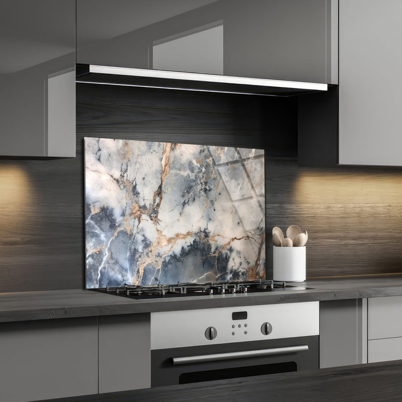 Stormy Elegance Tempered Glass Backsplash - Kitchen Wall Decor, 24" H x 30" W