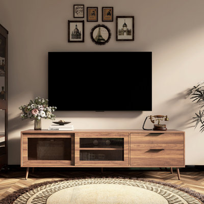Mid Century TV Stand With 2 Drawers And 2 Cabinet