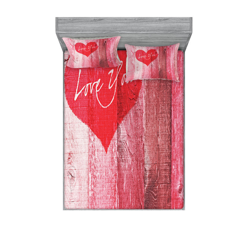Drap-housse et coussin décoratif Ambesonne Love, rouge rose, Ensemble de draps pour grand lit + 4 taies d'oreil