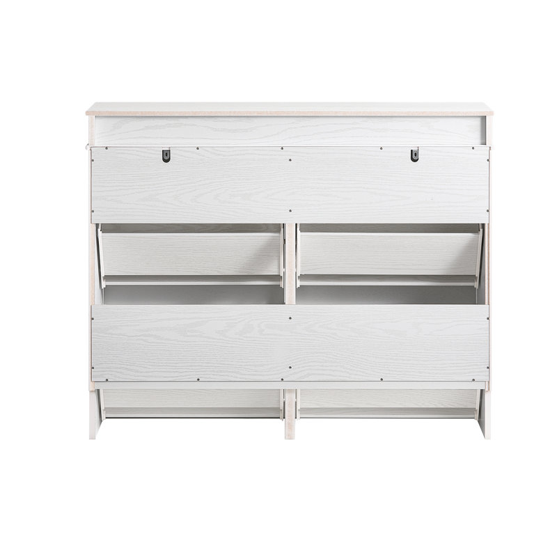 Moriah 16 Pair Flip Down Shoe Storage, White Vintage Wood Grain Effect/Black