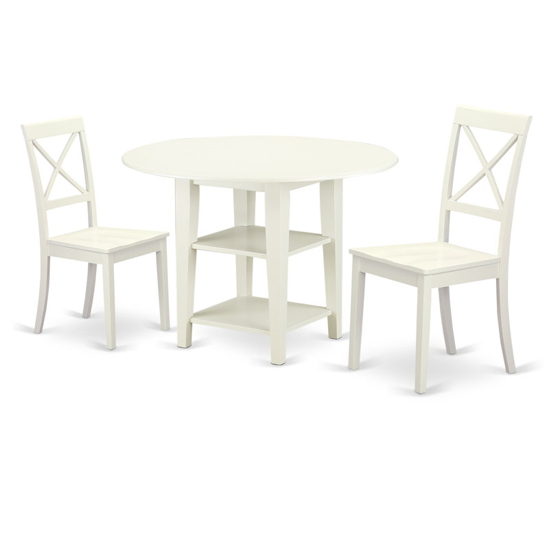 L'ensemble de table de salle à manger 3 pièces contient une table de cuisine ronde avec Dropleaf et tablettes et 2 chaises de salle à manger, lin blanc