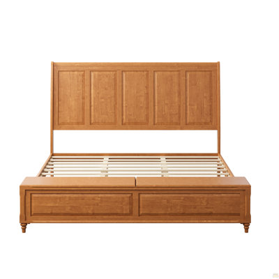 Structure de très grand lit avec tête de lit haute et banc de rangement, lit-bateau en bois massif avec coffre de rangement de 79 po, aucun sommier nécessaire