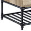 Table basse pratique en métal chêne et sable gris avec pieds et rangement