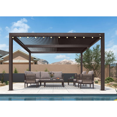 13 Ft. W x 10 Ft. D Aluminum Pergola with 48FT String Lights