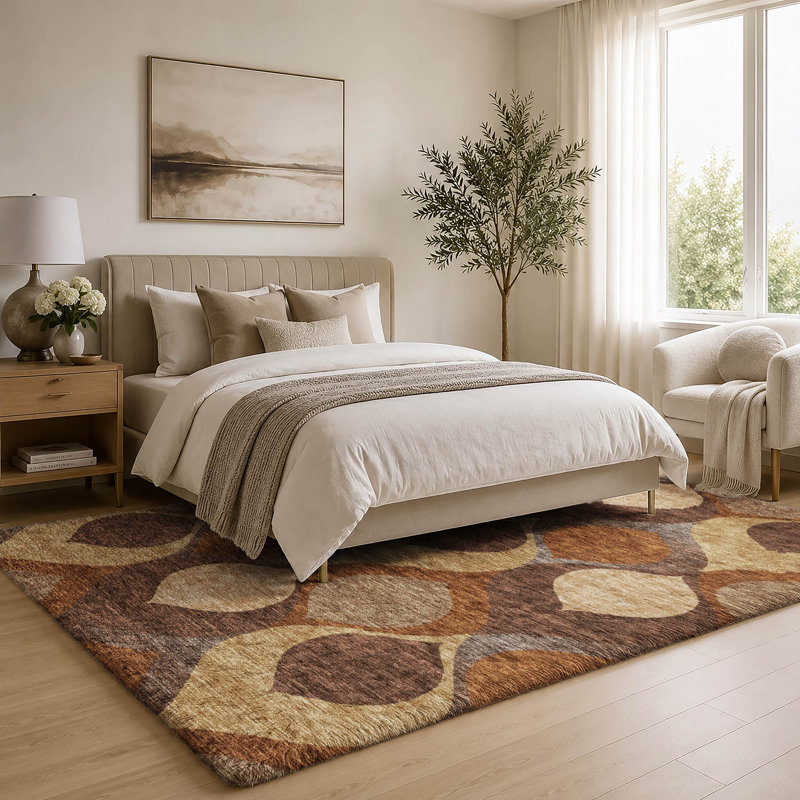Tapis Dream Shag ADS749 de style moderne du milieu du siècle, lavable à la machine de qualité supérieure, Copper, 3' x 5'