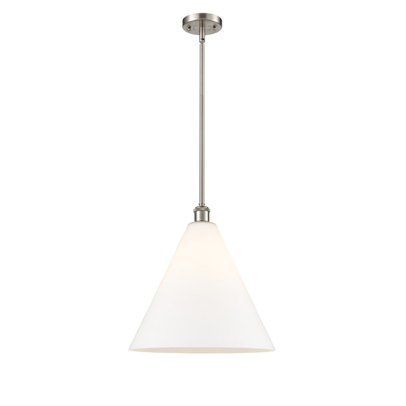 Luminaire suspendu sphérique à 1 lumière Allean, Blanc mat, H 49,75 po x l 16 po x P 16 po, Nickel satiné brossé