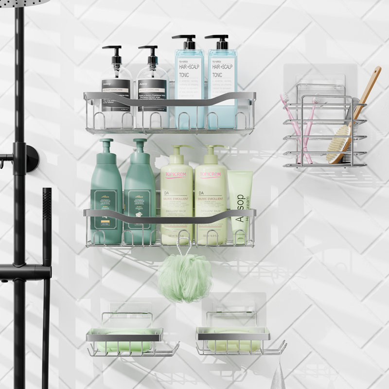Adhesive Stainless Steel Shower Caddy, Silver