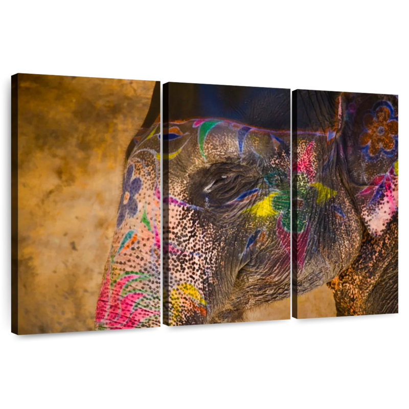 Painted Elephant In Jaipur India, 28" H x 45" W
