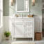 Meuble-lavabo autoportant en bois aggloméré de 30 po avec lavabo en céramique blanc, 2 tiroirs, tablettes de porte réglables et tiroir coulissant-130996262-130996263