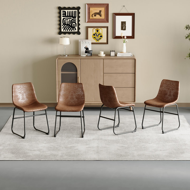 Set of 4 Vintage Industrial Bar Stools with Upholstery and Metal Frame, Suede-Brown