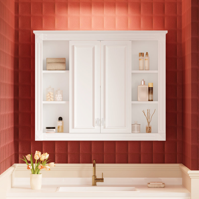 Armoire à pharmacie murale polyvalente avec rangement réglable pour la salle de bain, avec tablettes réglables et charnières à fermeture en douceur, dans une option de couleur blanche offrant beaucoup d'espace, des tablettes, une approche de conception moderne