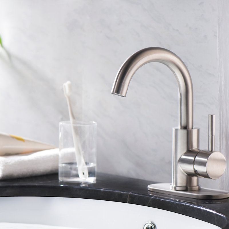 Robinet pour salle de bain à poignée simple en nickel brossé - offrant un design élégant et fonctionnel avec une finition à éraflures