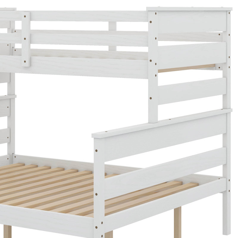 Wood Bunk Bed with Ladder, White, Extra Long Twin Over Queen