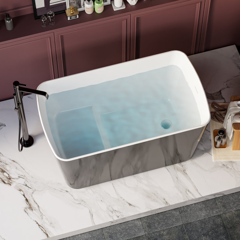 Baignoire de trempage carrée encastrée japonaise brillante noire avec drain chromé P 27,95 po x l 49 po x H 24,02 po