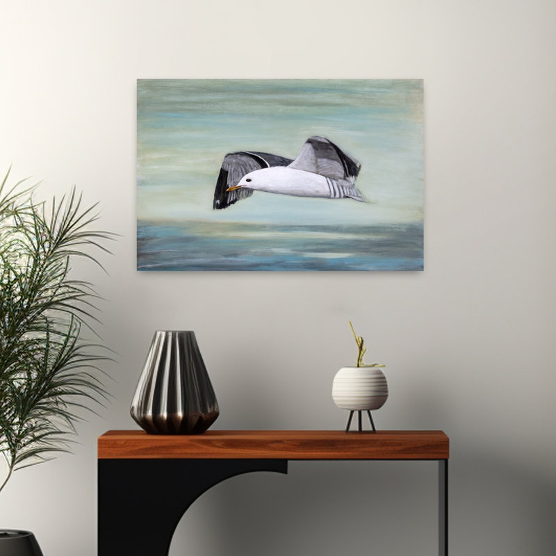 «Clear Skies», art mural mouette océan contemporain, H 24 po x l 16 po