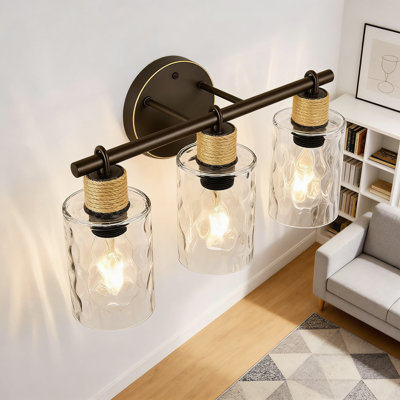 Coastal Vanity Light Fixture, 3-Light Bathroom Wall Sconce With Crystal Glass Shades And Oil Rubbed Bronze Finish For Mirror, Vanity, Hallway, Or Cabinet