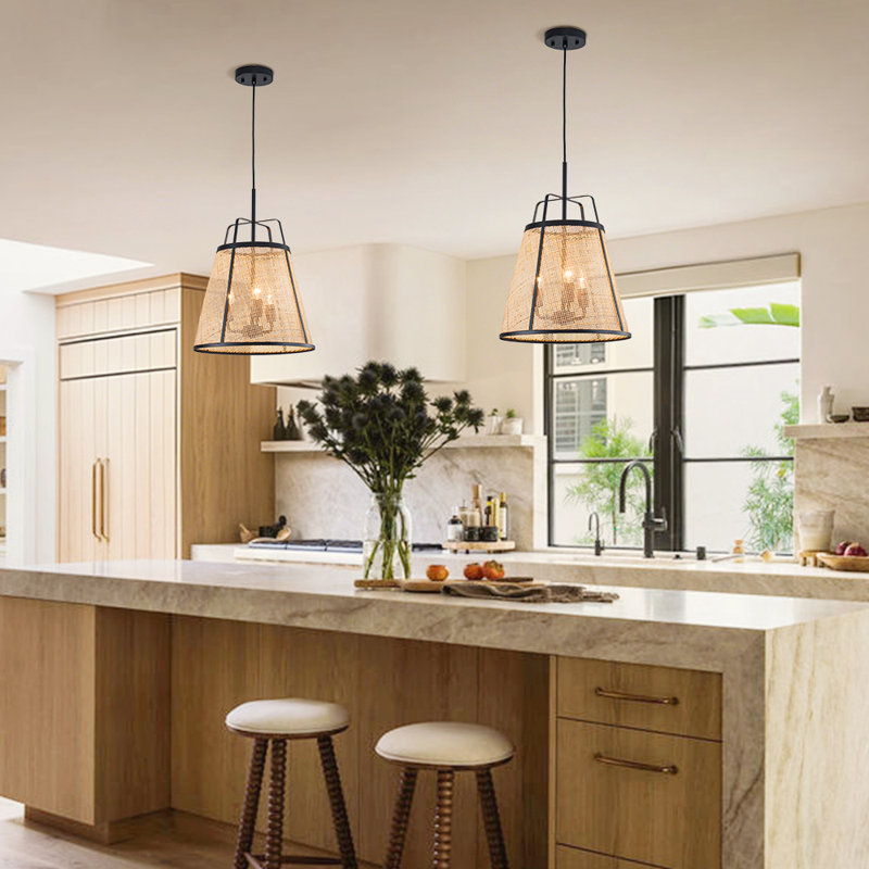 3-light Rattan Cone Shade Pendant Light