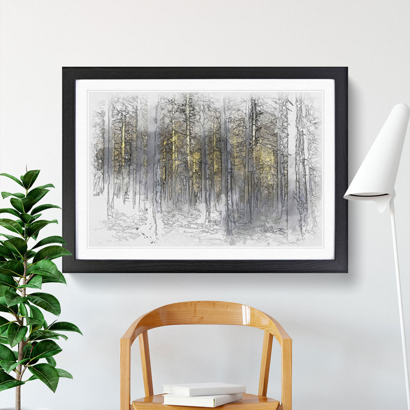 Sunlight Forest Vol.4 Sketch - Picture Frame Graphic Art, 65cm H x 90cm W x 2cm D, Black