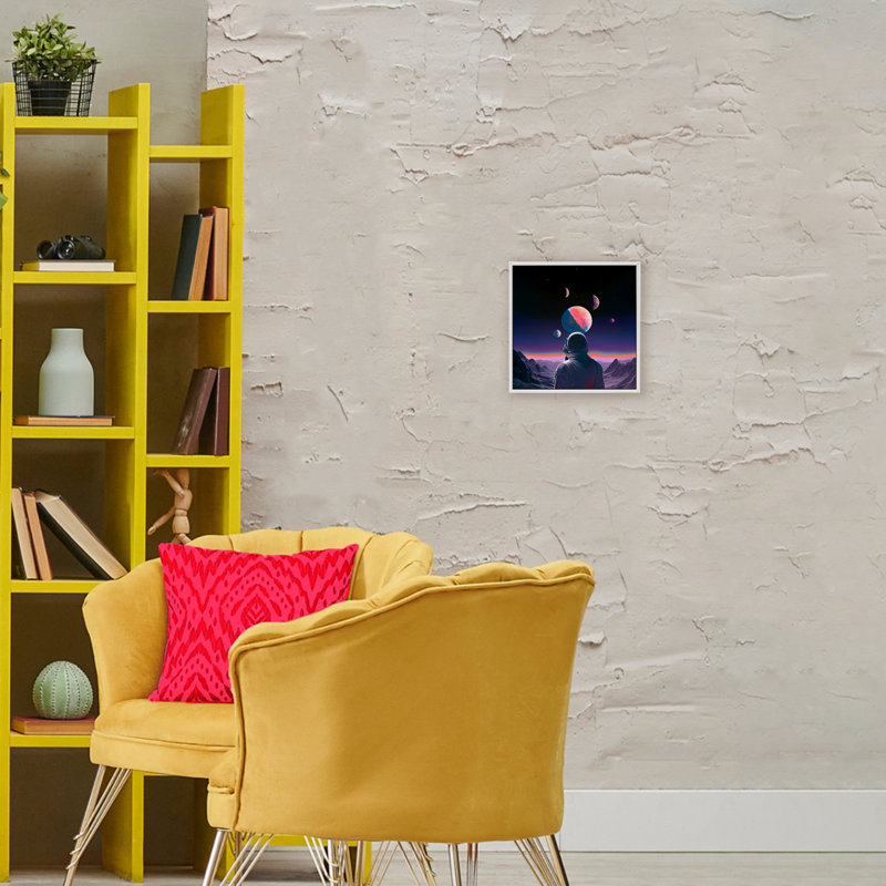 Astronaute et giclée encadrée de terrain aux tons mauves, design par Sasha, H 12 po x l 12 po