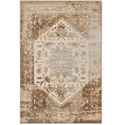Modway Rosina Distressed Vintage Vintage Medallion 8x10 Area Rug in Tan and Cream