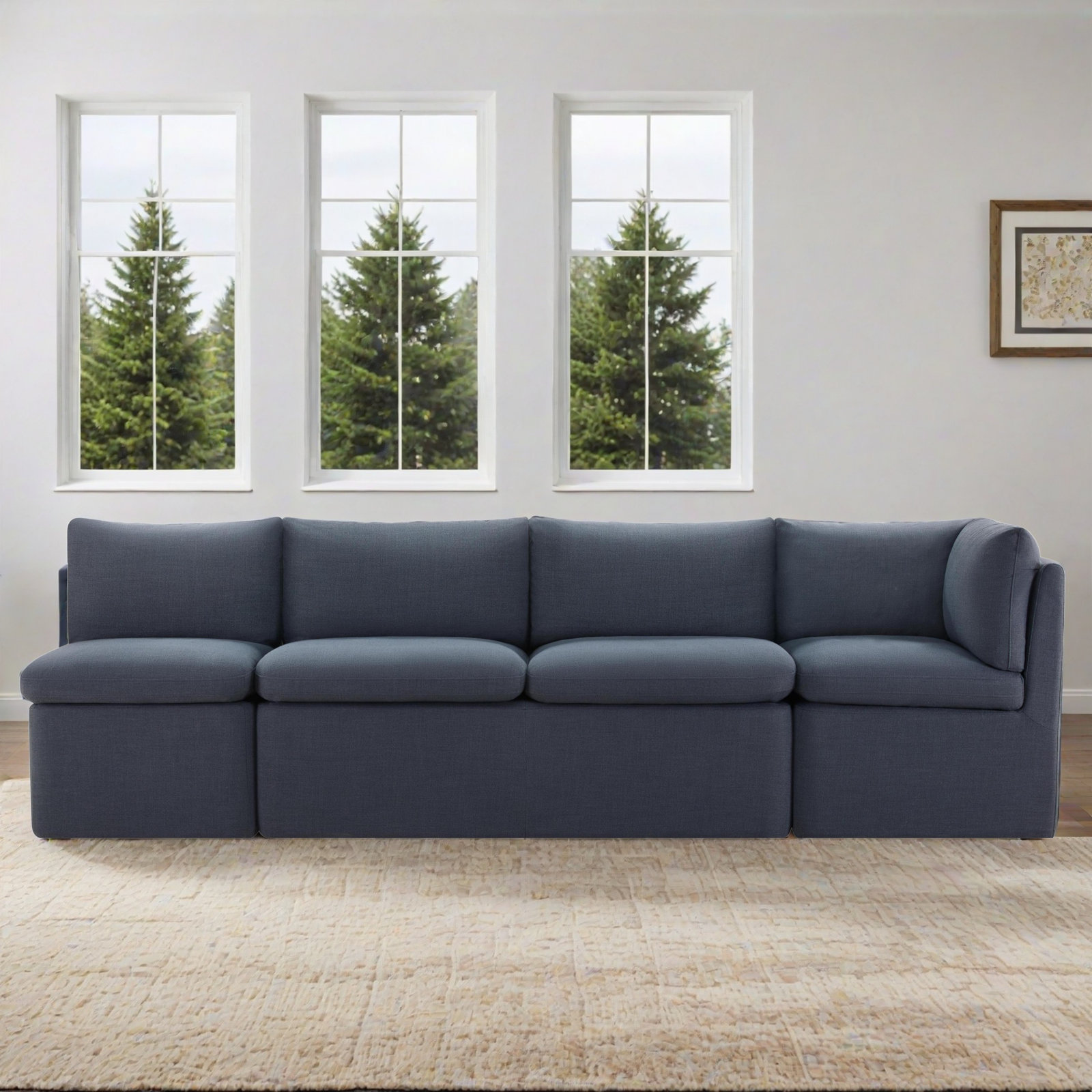 Alayaa Corner Dining Banquette, Effie Indigo Performance Linen