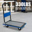 Chariot à plateau, capacité de charge de 150 kg, chariot manuel robuste avec roues pivotantes à 360°, pliable, pour le chargement et l'entreposage, bleu entrepôt