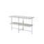 Table de canapé demi-lune avec support de traverse, chêne blanc et chrome