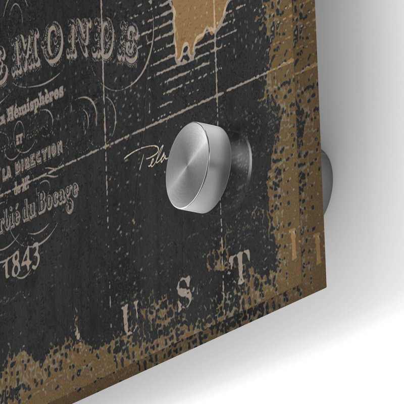 «Mappemonde Borderless Black Gold» par Pela Studio, art mural en verre acrylique, H 24 po x l 36 po x P 0,2 po