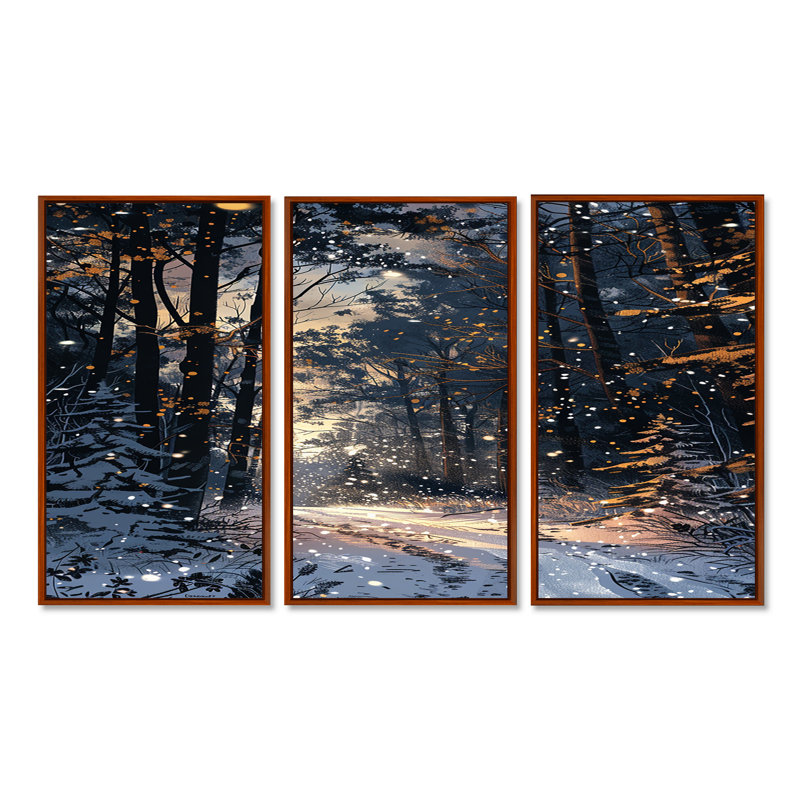 Chemin enneigé à travers la forêt d'hiver - ensemble de décoration murale forêt, H 40 po x l 60 po x P 1 po