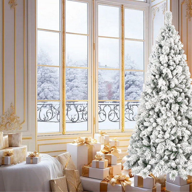 Arbre de Noël 4 pi avec 150 lumières à DEL blanc chaud - 350 pointes, PVC enneigé et branches à aiguilles dures, conception à charnières pour une installation facile, support en métal robuste - arbre de vacances complet et réaliste