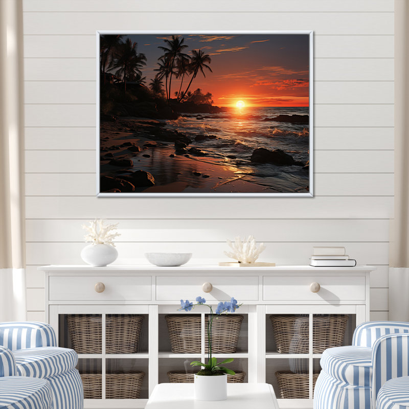 Beach Tropical Vibes XXXI - Imprimé, H 24 po x l 32 po x P 1 po, Cadre flottant blanc