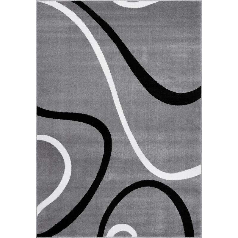 Tapis décoratif grise abstraite Joey, Rectangle 3 pi 11 po x 5 pi 3 po