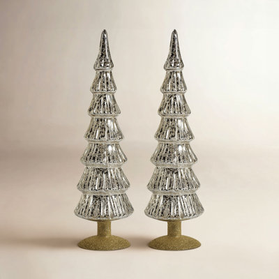 Hasika 2-Piece Green Glass Tabletop Tree Set