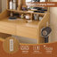 Table de coiffeuse avec miroir lumineux à DEL, prise de courant, porte-séchoir à cheveux et tabouret - coiffeuse compacte pour petites chambres (bois)