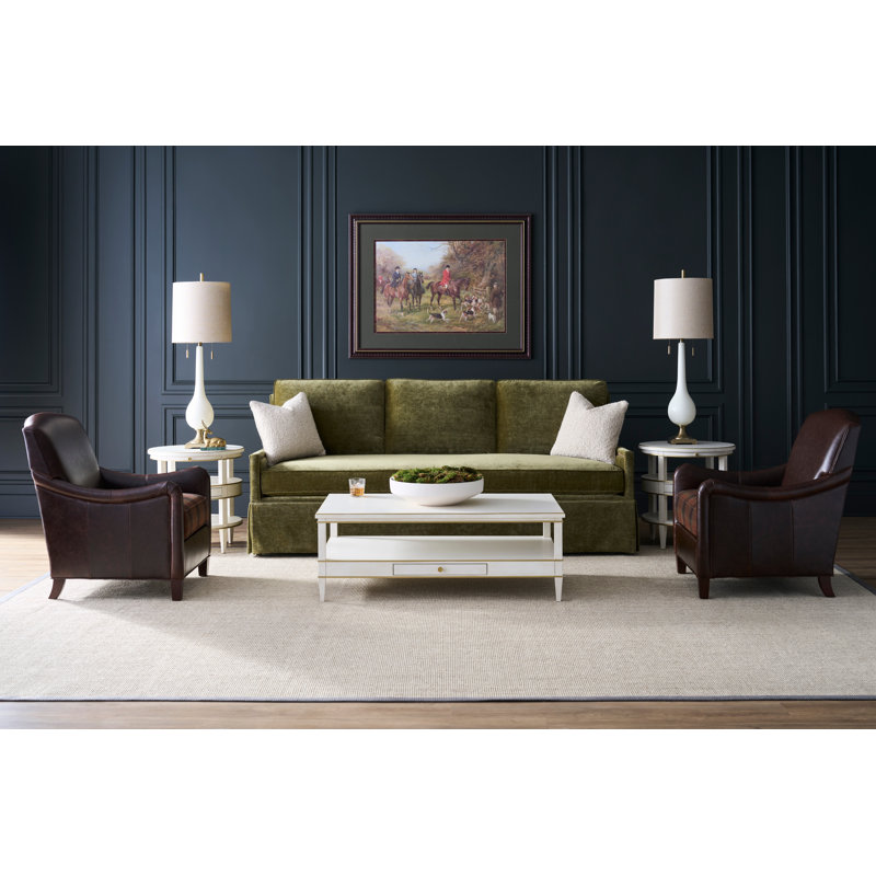 Camille Rectangular Single Coffee Table, White/Antique Gold