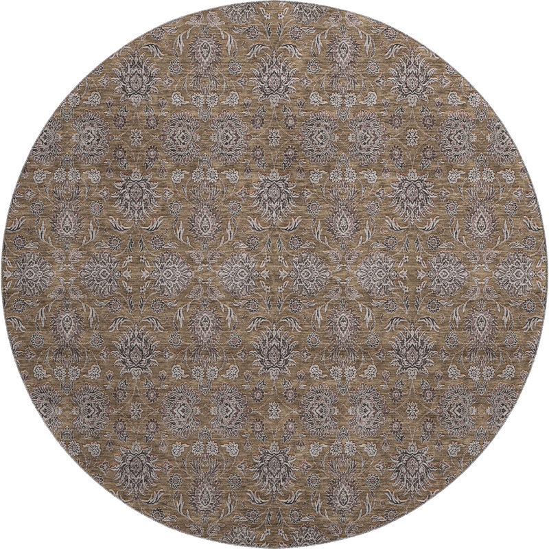 Premium Machine Washable Prisco Chocolate Rug, Round 8'
