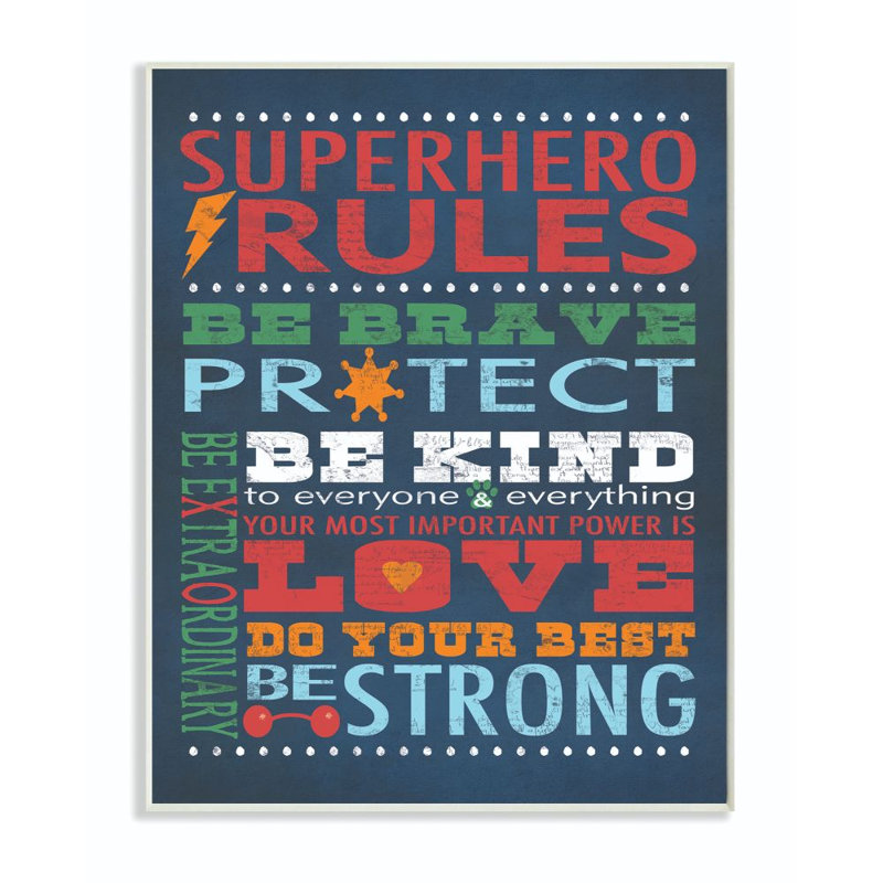 «Dark Blue Super Hero Rules» - art textuel avec cadre photo, Plaque murale, L 36 po x H 48 po