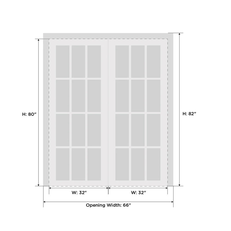 Modern Matte Grey Solid Wood French Double Doors, 80 x 64 Inch