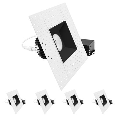 LUXRITE 4 Inch LED Recessed Trimless Spotlight With Black Interlocking Trim, Twist N' Lock, 5CCT, 15W, 1000LM, CRI90, 38° Beam, Dimmable, ETL 4 Pack