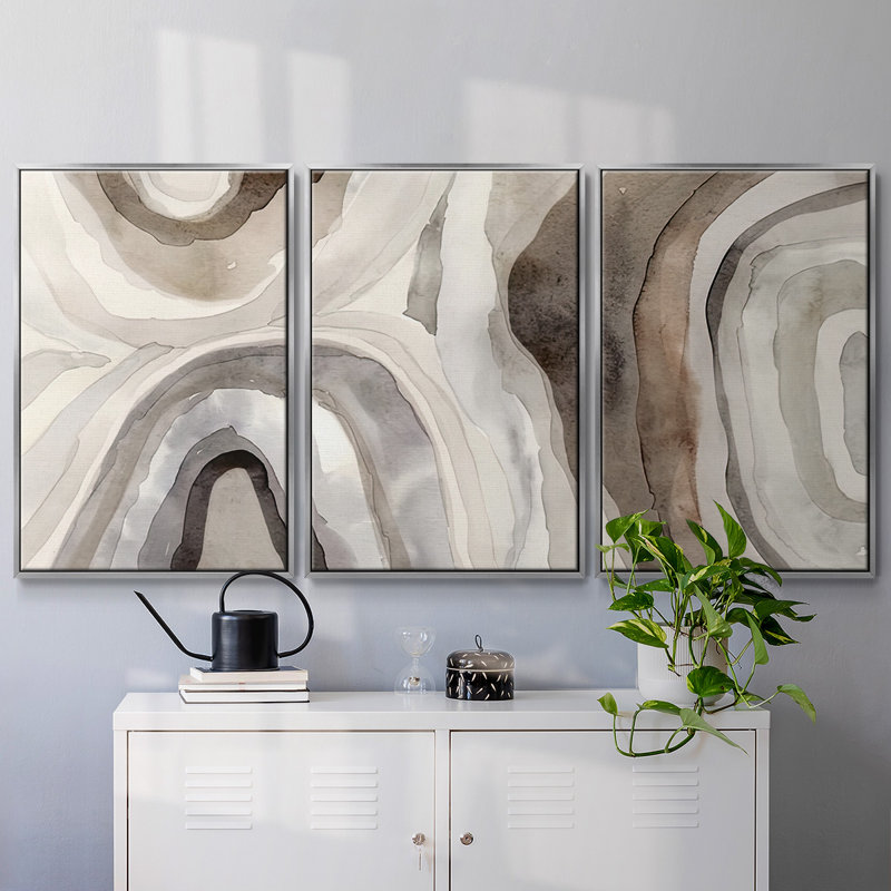 Stone Slices I - Toile encadrée multi-pièces, H 40 po x l 78 po, Encadrement argenté