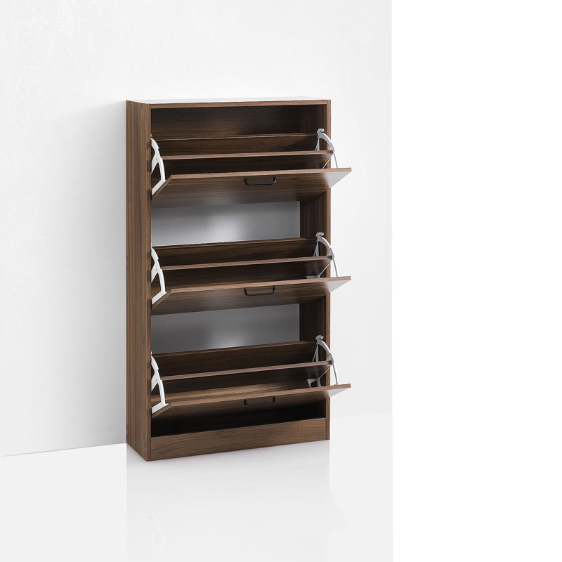 18 Pair Stackable Shoe Storage Cabinet, Natural Oak