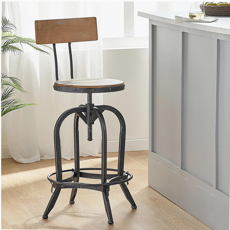 Adjustable Height Swivel Bar Stool, with Elm